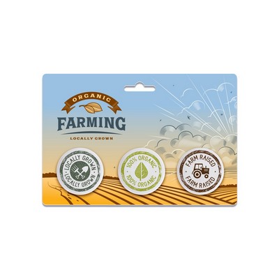 Three 1.5" Pin-Back Buttons on Backing Card